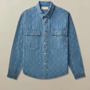 Light Blue Quilted-Texture Denim Shirt Jacket